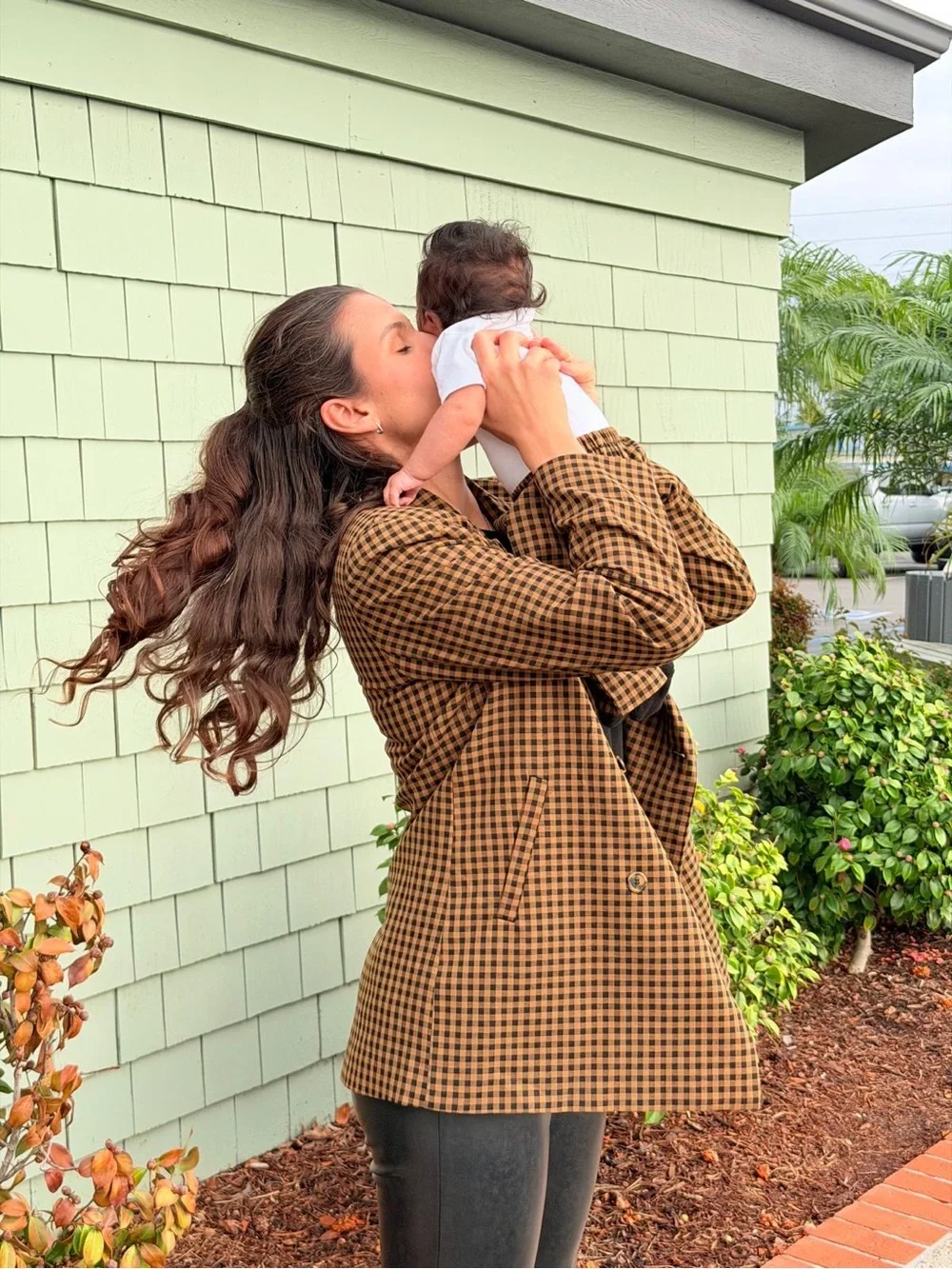 Rylee + Cru Women's Double Breasted Blazer - Chartreuse Plaid & baby pants match
